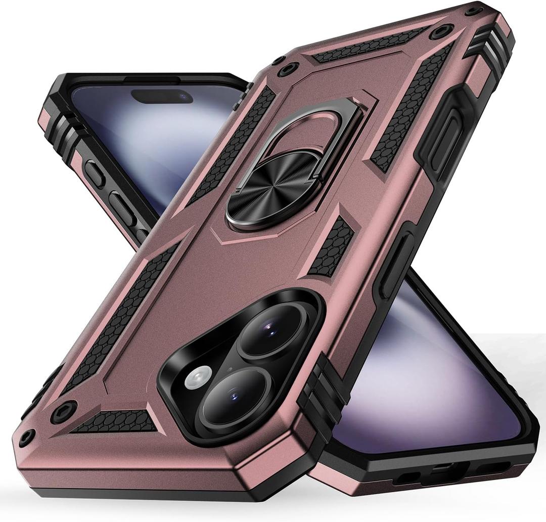 Korecase for iPhone 16 Plus Phone Case Women with Ring Stand,Heavy Duty Shockproof Case for iPhone 16 Plus Military Grade Drop Protection Rose Gold