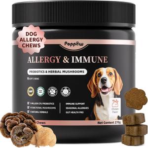 Turkey Tail Mushroom for Dogs, Dog Allergy Chews, Probiotics for Dog Allergy Relief - Itchy Skin Allergy Paw Relief - Seasonal Allergies & Immune Gut Health & Joint, Chicken Flavor - 90 Count