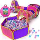 Playz 5pc Kids' Play Tents & Tunnels - Ball Pit for Toddlers, Basketball Hoop, Crawling Tubes, Pop-Up Playhouses, Baby Obstacle Course for Indoor or Outdoor Use (Pink, Purple and Yellow)