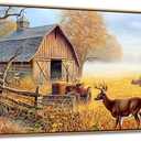 JEAWA Large Framed Wall Art - Deer Animal Art Prints Ready to Hang, Farm Canvas Painting as Gifts for Housewarming, Rustic Nature Landscape Pictures for Living Room Bedroom Home Decoration, 29x58 IN (58L" x 29W")