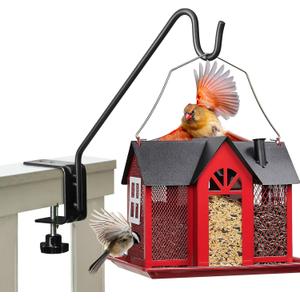 Kingsyard Middium Heavy Duty Deck Hook - 10 inch Metal Deck Railing Hooks for Hanging Bird Feeders, Planters, Suet Baskets, Lanterns, Wind Chimes (10" Clamp Mounted)