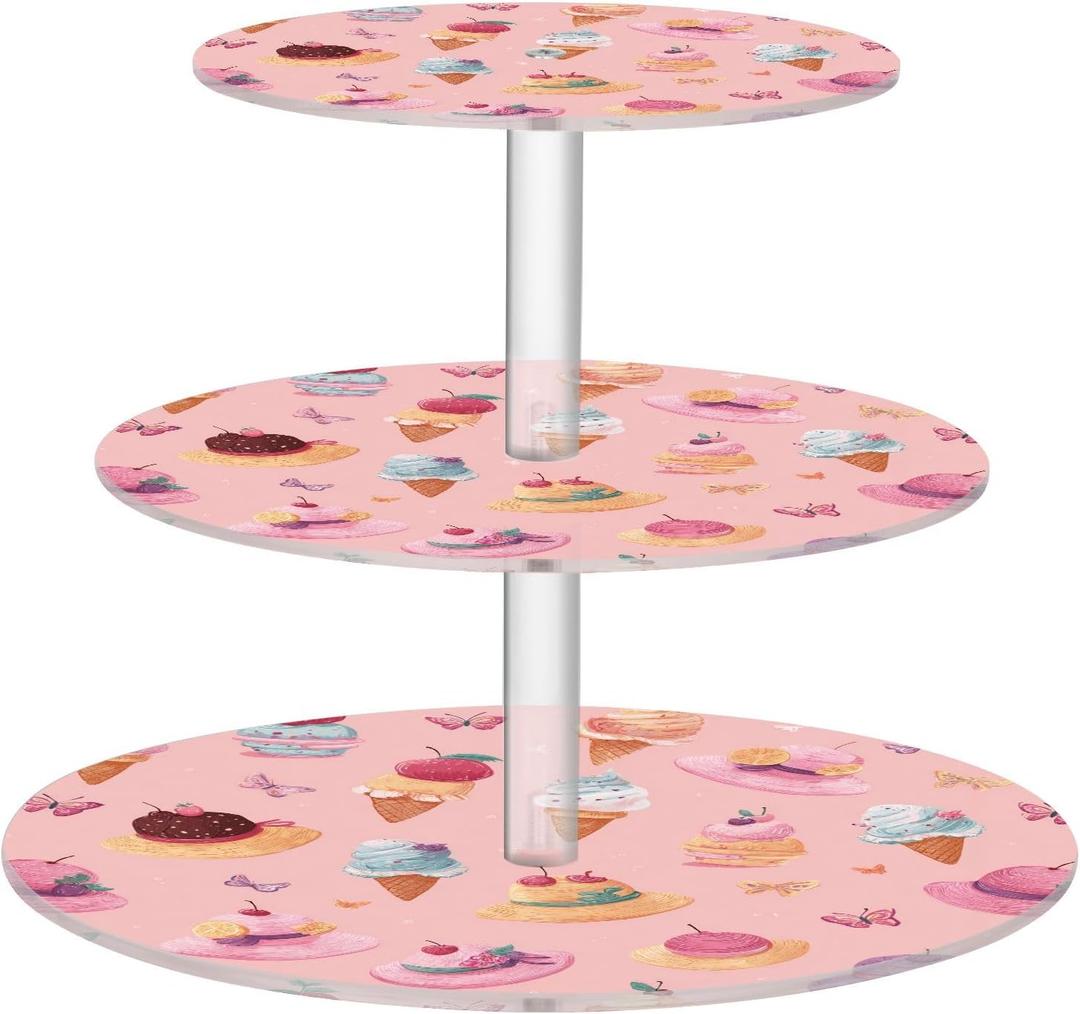 Bolaz Cupcake Stand 3 Tier Acrylic Dessert Cup Cake Tower Display Ice Cream Sunhat Stands Holder Round Tiered for Party Wedding, 11 x 11 x 8.3 inches