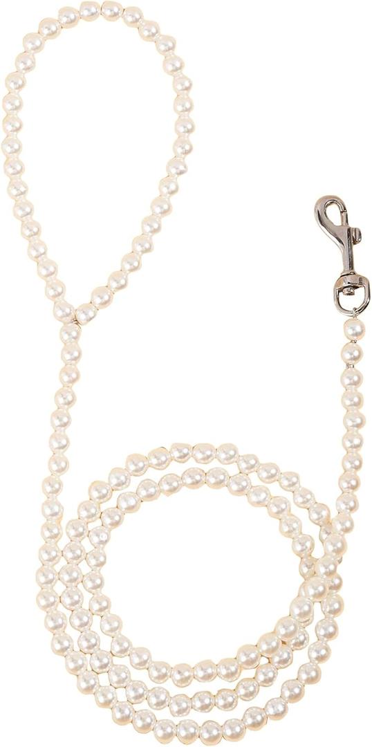 QWINEE Pearl Beaded Pet Leash Cat Dog Leash Elegant Puppy Leash Pet Leash with Lockable Hooks for Small Medium Dogs Cats Kitten White One Size