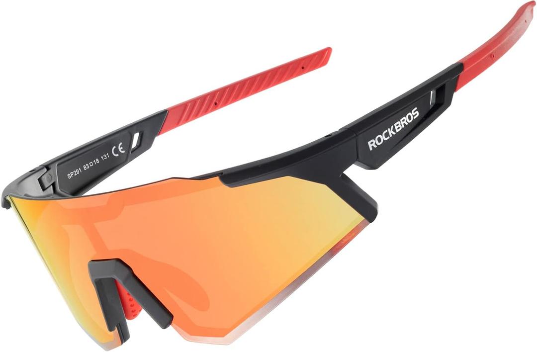 ROCKBROS Polarized Sunglasses for Men Women UV Protection Cycling Sunglasses Sport Glasses (Red Yellow)