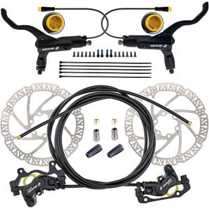 Zoom HB876E 2-PIN/3-PIN 4-Pistons E-Bike Electric Power-Off Hydraulic Brake Set with 180mm Rotors, Pre-Bled Hydraulic Disc Brake Caliper Lever for eBike (Included Mounting Adapter)
