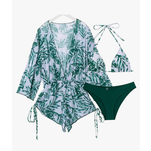 Women's 3 Piece Swimsuit with Cover Up Sexy Triangle Bikini Set Bathing Suit Beach Coverup XL