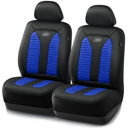 Skechers Memory Foam™ Car Seat Covers, Hexcomb Breathable Thick Seat Covers Two Front Seat Covers, Airbag Compatible, Automotive Comfort & Protection for Most Cars,Van,Trucks, SUVs (Blue,Two Front)