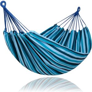SUNCREAT Hammocks Outdoor Camping Double Hammock, Extra Large 2 Person Hammock for Camping, Blue Stripes
