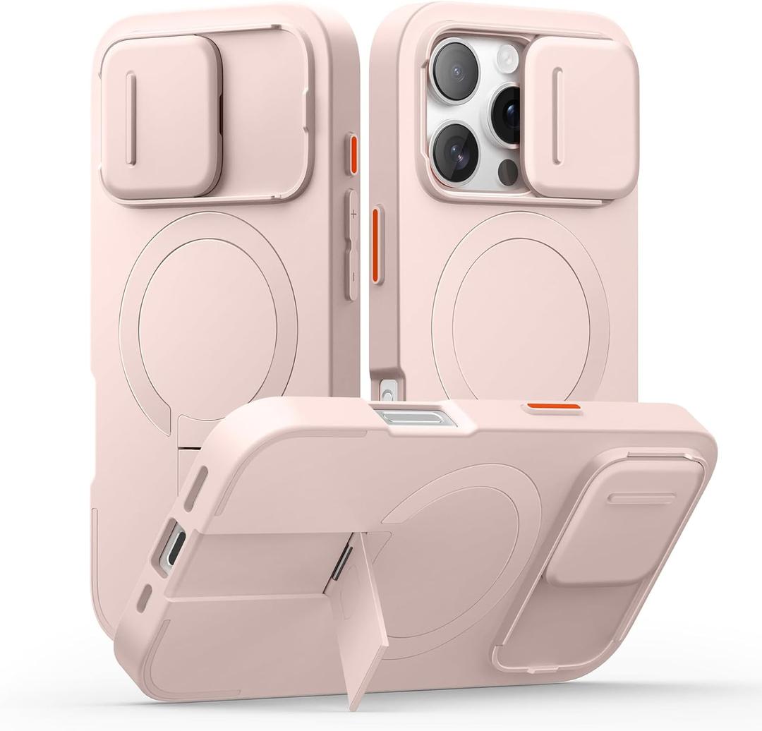 SURITCH for iPhone 16 Pro Case with Slide Camera Cover and Adjustable Kickstand, Compatible with MagSafe Protective Cover 6.3 Inch,Pink (Only Compatible with iPhone 16 Pro)