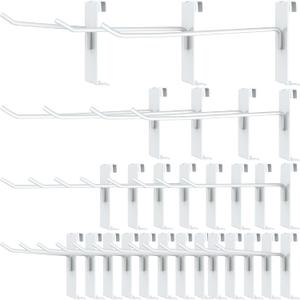 24 Pieces Gridwall Hooks 4/6/8 Inch Gridwall Panel Hooks Metal Gridwall Hanging Hooks Hangers White Commercial Grade Gridwall Pegs Gridwall Accessories for Garage Shop Retail Display (24, White)