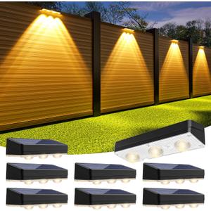 JOFIOS Solar Fence Lights Outdoor,1300mAh,Warm/Natural/Cool White,IP65 Waterproof,6 inch Fence Lights Solar Powered,Solar Lighting for Deck, Backyard, Railing(8Pack Black)
