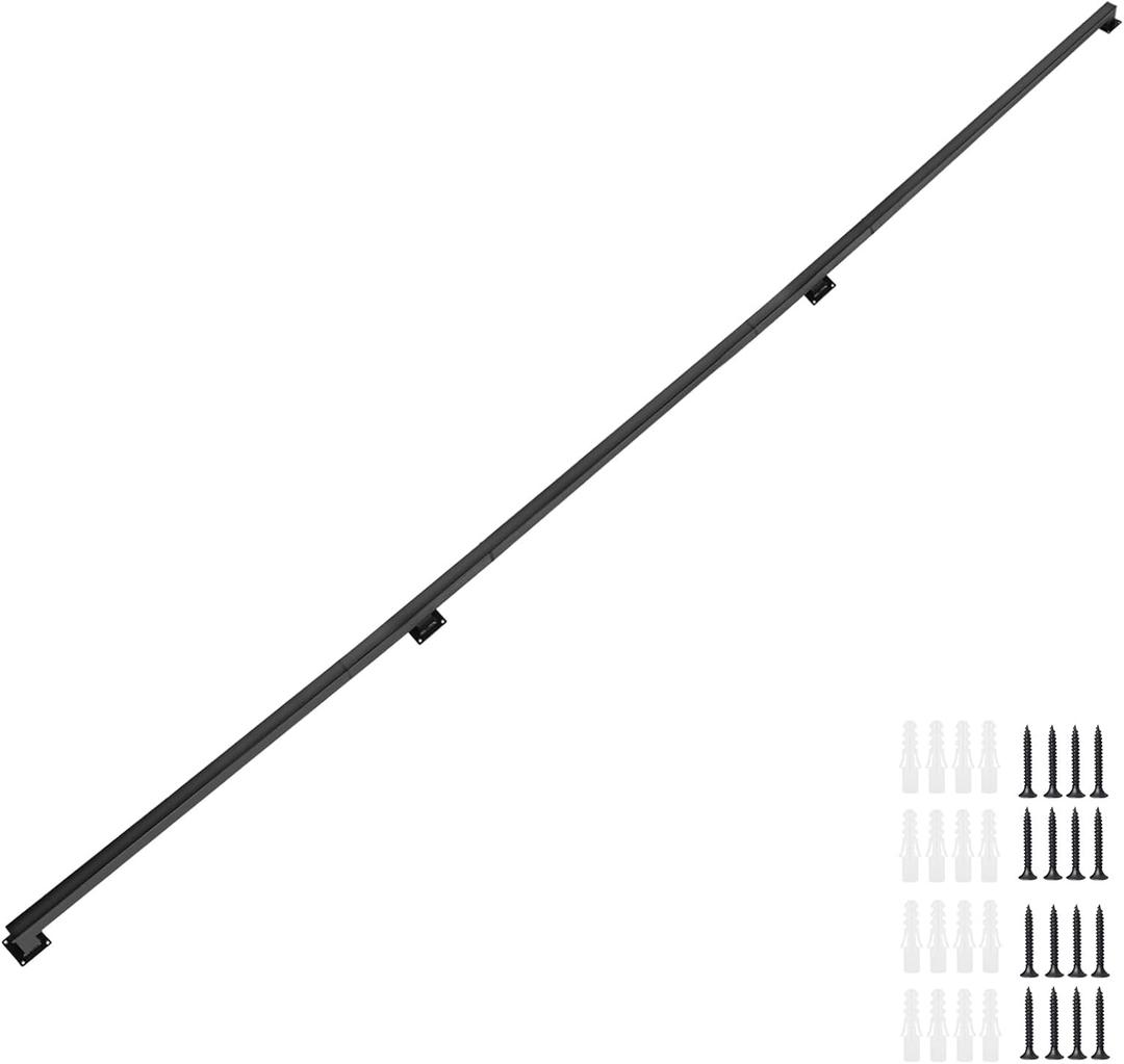 14 Feet Square Tube Handrail, Wall Mount Industrial Modern Staircase Handrail for Indoor Outdoor Steps, 600lbs Load Capacity, Metal Non-Slip Grab Handle for Stairs Loft Porch, Matte Black