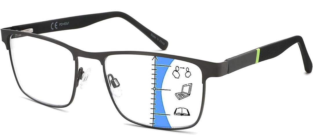 1 Pack Progressive Multifocal Reading Glasses For Men,Upgraded Premium Multifocus Blue Light Blocking Readers Metal Frame Spring Hinge,Anti Glare/Eyestrain Cheaters Eyeglasses 4.0x