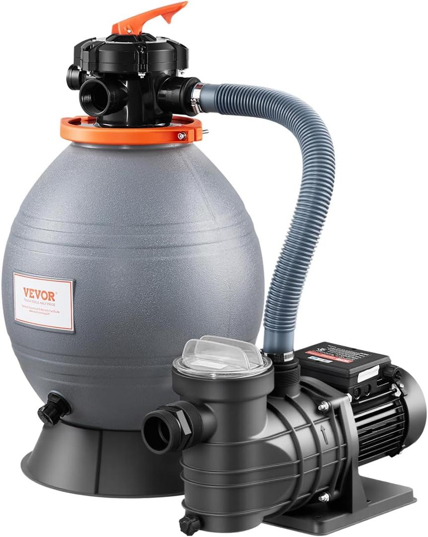 VEVOR 14-inch Sand Filter Pump for Above Ground, Digital Programmer Timer, 3000 GPH, 3/4 HP Pool Pumps System & Filters Combo Set with 6-Way Multi-Port Valve & Strainer Basket, Easy Installation