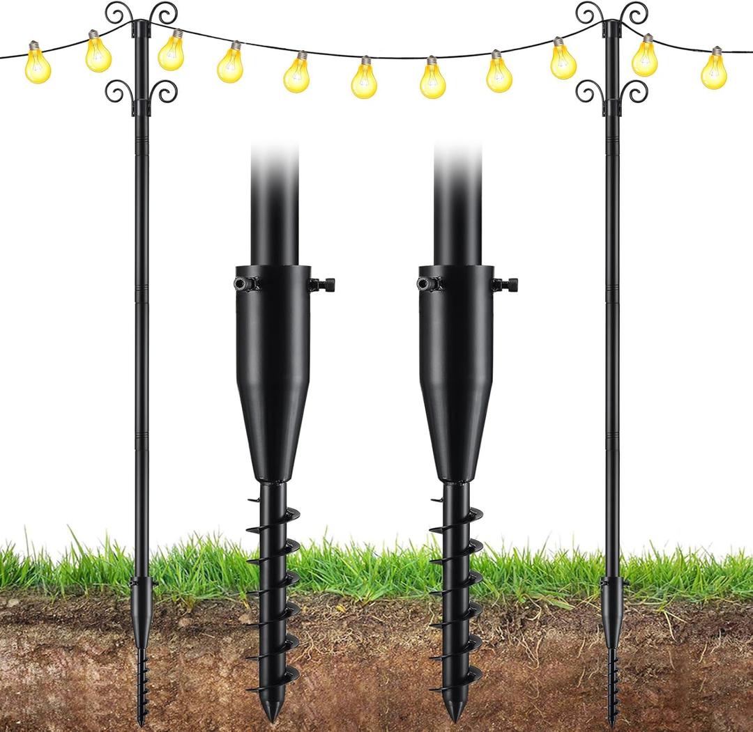 HOSKO String Light Poles, 1Pcs 10Ft String Light Pole for Outside, Heavy Duty Metal Poles for Outdoor String Lights, Adjustable Outdoor String Light Poles for Patio,Backyard,Garden