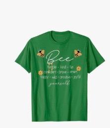 Bee Happy Kind Brave Humble Smart Positive Bumblebee Womens T shirt Color/Kelly Green, Size Large