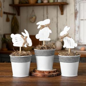 3 Pcs Easter Table Centerpiece Decor Artificial Potted Plants Bunny Tabletop Decorations Farmhouse Easter Rabbit Decorations Fake Plant with Pot for Spring Party Fireplace Decor