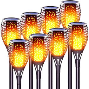 Large Size Solar Torch Light with Flickering Flame, Fire Effect Garden Lights Outdoor, IP65 Waterproof Tiki Torches for Pathway Yard Decor, Auto On/Off - Landscape Lighting (8 Pack)