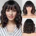 MISSQUEEN Mixed Brown Wavy Wig with Bangs Short Curly Highlight Bob Hair
12Inch Shoulder Length Synthetic Wigs,Bouncy waves,Heat Resistant Fiber Wig,Beginner Friendly,Adjustable Cap,for Daily Party