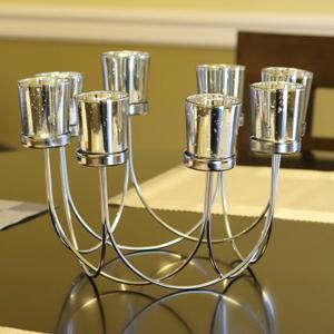 Seraphic Iron Round Table Decor Centerpiece Decorations Candle Holder for Weddings, Outdoor Patio, Kitchen, Dining Room, and Coffee Tables, Glass Votive Tealight Holders, Silver, 8 Silver Cups