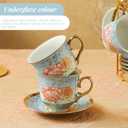 20Pcs Porcelain Tea Set for Adults, European Ceramic Tea Set Flower Ceramic Tea Cups, Teapot, & Saucers with Metal Holder for Women Tea Party (Blue)