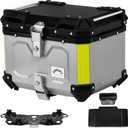 Motorcycle Top Case, 45L Motorcycle Tail Box Bag, Aluminum Top Trunk with Anti-Theft Lock System, Easy Installation with Universal Bracket, Waterproof, Rustproof and Dustproof, Silver