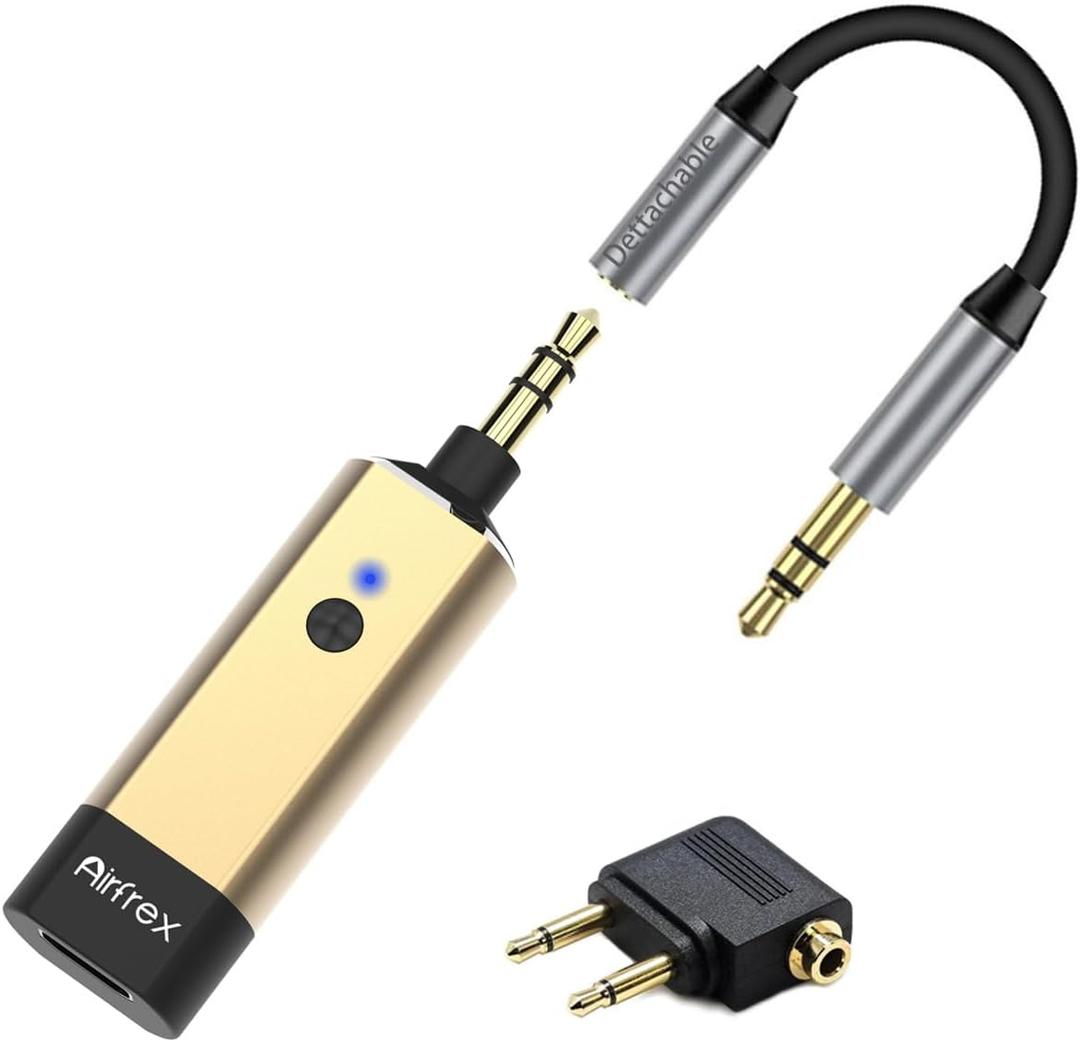 Bluetooth 5.4 Transmitter Adapter with 3.5mm AUX Jack, Work with 2 Airpods/Wireless Headphones/TWS, BT Sender with aptX Adaptive & Low Latency & AAC & CD Quality for TV, Airplane, Gym, MP3