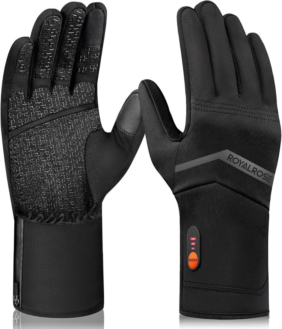Royalrose Heated Gloves Liners for Men Women, Rechargeable Waterproof Winter Thin Heated Work Gloves with Arthritis Raynaud's Relief for Ski Golf Hiking Driving (Black-new)