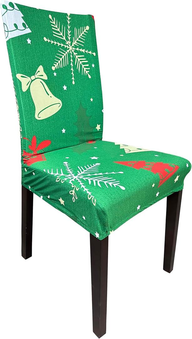 4 Pieces Christmas Xmas Spandex Stretch Washable Dining Room Chair Cover Protector Seat Slipcovers (4, Green Snowflake)