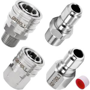 Pressure Washer Quick Connect Kit, 3/8 Inch Pressure Washer Fittings, Stainless Steel Adapter Set, Female and Male Thread, 4 Pieces