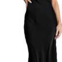 Realtix Satin Silk Backless Tube Tops Maxi Dress for Women Low Back Hollow Out Elegant Strapless Long Dresses Wedding Guest (Large, Black)