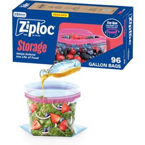 Ziploc Gallon Food Storage Bags, Stand-Up Bottom, Easy to Fill, 96 Count