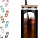 Kodrine 20oz Glass Water Tumbler with Straw and Lid, Bamboo Lids Water Bottle, Iced Coffee Cup Reusable, Wide Mouth Smoothie Cups with Protective Silicone Sleeve BPA FREE-Black