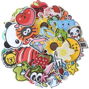 80Pcs Random Assorted Iron on Patches, Cute Sew on/Iron on Embroidered Applique Patches for Jackets, Hats, Backpacks, Jeans, DIY Accessories