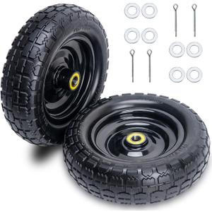10 Inch Solid Rubber Tires(2-Pack), 4.10/3.50-4 Tire and Wheel Flat Free, with 5/8" Bearings, 2.17"Offset Hub for GOR Garden Cart, Wheelbarrow, Trolleys, Hand Trucks & Yard Trailers