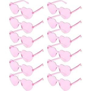 GCQJOQ 12 Pairs Heart Sunglasses for Women, Pink Heart Glasses for Party Favor, Pink