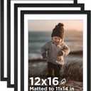 KINLINK 12x16 Picture Frame Black, Wooden 16x12 Photo Frames with Plexiglass for 11x14 Picture with Mat or 12x16 Without Mat, Perfect for Art Wall and Tabletop Display 12 x 16 frame Set of 4