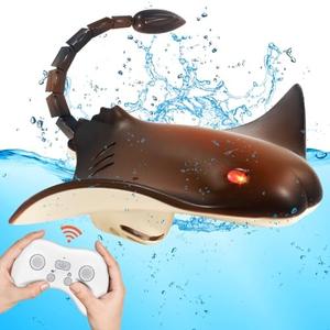 Pool Toys Remote Control Shark Boat, 2.4G RC Stingray Fish, Animal Water Toys for Kids Age 8-12, Kids Battery Pool Toys for Swim Training, Outdoor Games Boys Girls Gifts