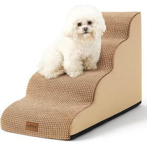 Dog Stairs for Small Dogs, Curved Dog Step for Puppy, Older or Cat, Medium Pet Ramp for Sofa, Couch or Bed, Ladder with High Density Foam, 15.7x28.3x19.7 inch, 4 Step, Light Brown