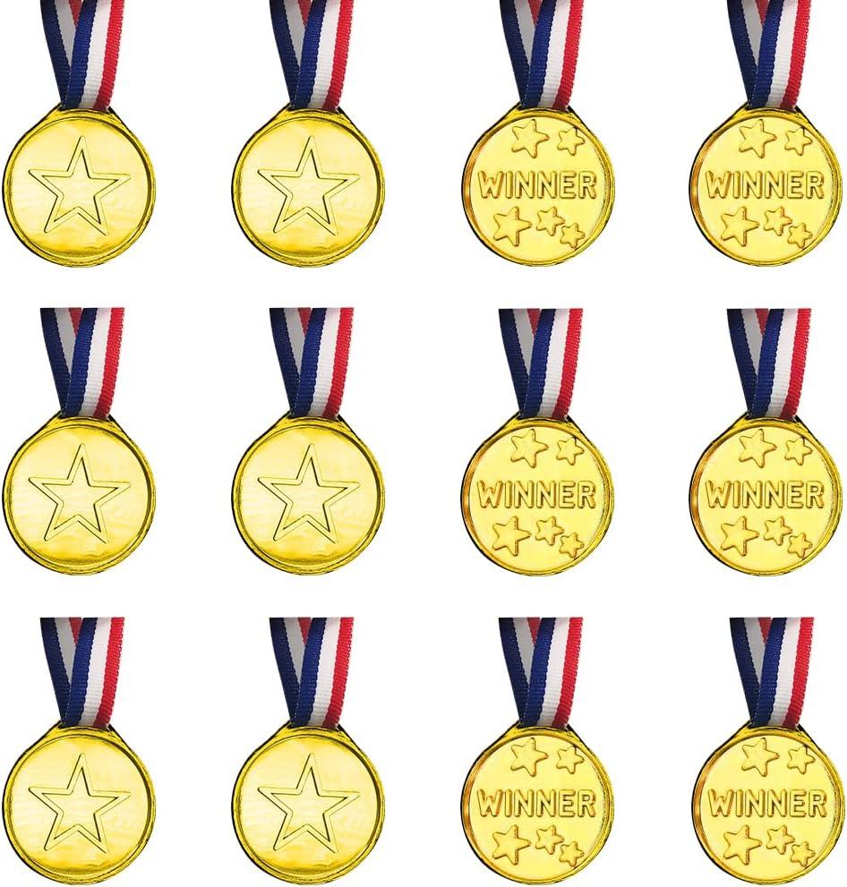 3 x ArtCreativity Gold Medals for Awards, Set of 12 Metal Medal with Neck Ribbons, Olympic Style Winner Award for Sports, Tournaments for Kids and Adults, Competitions, Prizes, Birthday Party Favors