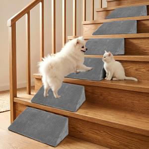 Dog Ramp for Stairs, Stair Wedges for Small Dogs, Senior Dogs, Cats & Pets with Mobility Issues, Attaches to Stairs Non-Slip 3D Corduroy Fabric (Removable & Washable), Joint Support for Pet, 6 Pack