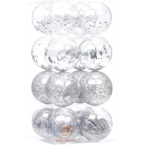 Sea Team Shatterproof Clear Plastic Christmas Ball Ornaments Decorative Xmas Balls Baubles Set with Stuffed Delicate Decorations (100mm/3.94 inch 16-Pack, Silver)