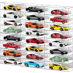 1:24 Scale Diecast Toy Car Display Case - 24 Compartments with Mirorr Background - Clear Acrylic Wall Mounted Storage Showcase