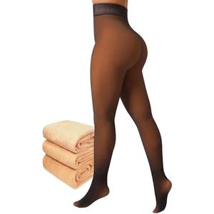 Amzshe Fleece Lined Tights for Women, Winter Fake Translucent Warm Pantyhose L