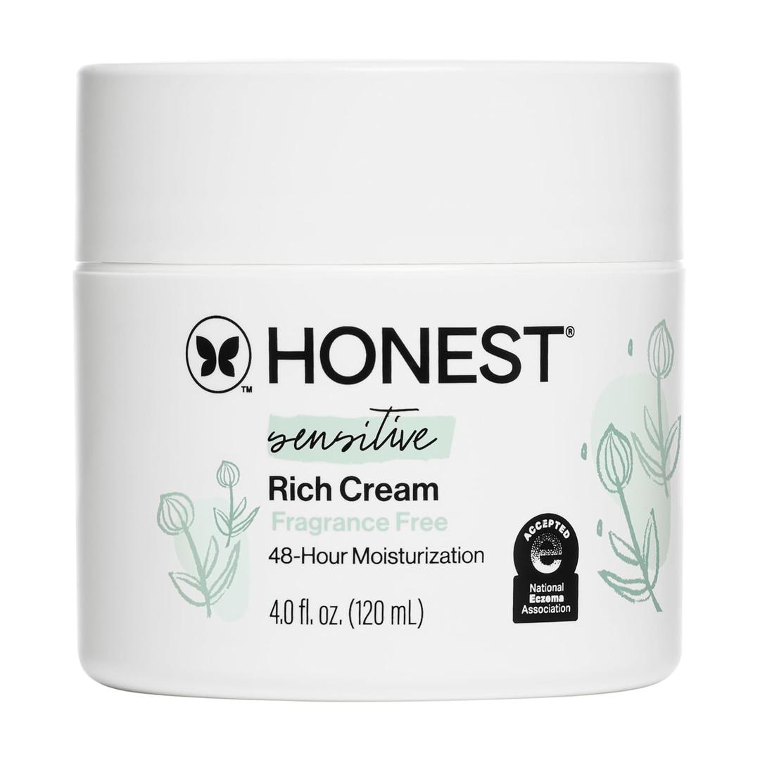 The Honest Company Sensitive Skin Rich Cream, Shea Butter, Blend of Bisabolol + Ginger Root Extract, Safe for Baby's Sensitive Skin, Dermatologist Tested, Hypoallergenic, Fragrance Free, EWG Verified