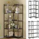 Tohomeor Bookshelf 5 Tier Deformable Corner Bookcase Free Standing Modern Industrial Book Storage Display Book Shelf for Bedroom Living Room Study Room Office (Dark Grey)