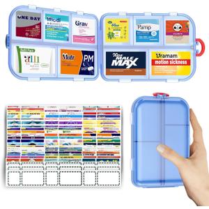 Pill Organizer, Large Travel Pill Organizer with Labels, Medicine Pill Organizer, Travel Essentials Pill Case (Blue)