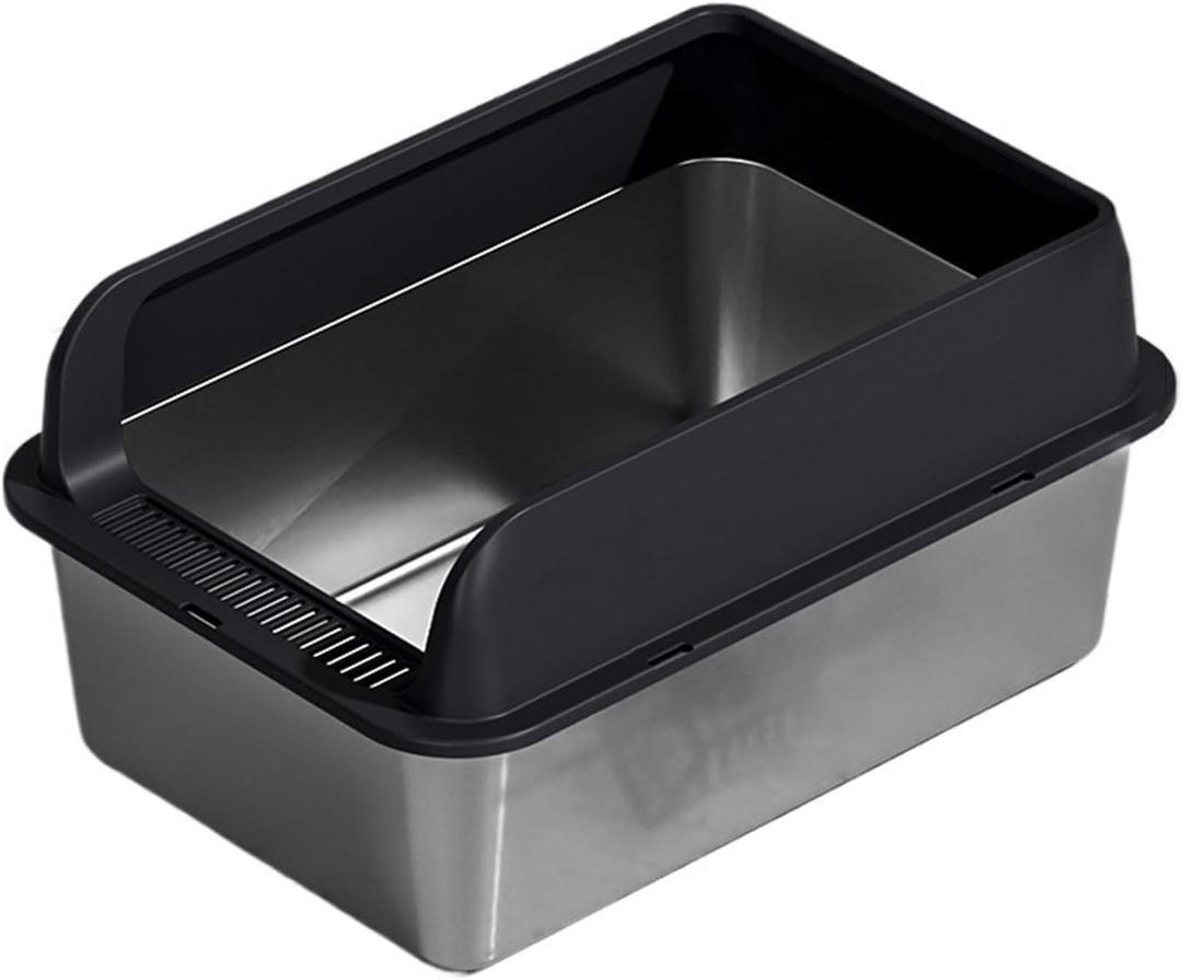 Pet Litter Box Stainless Steel Cat Litter Box, Large Metal Litter Box for Cats and Rabbits, Rustproof, Non-Stick Smooth Surface, 23.62" L x 17.72"