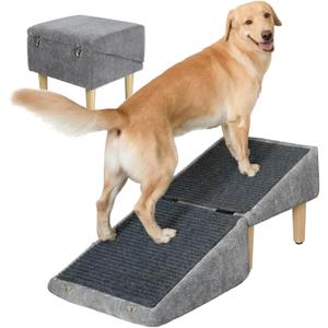 3-in-1 Dog Ramp 18.9"17.7"18.9" with Storage Pet Stairs for Senior & Injured Dogs & Cats, Hidden Storage Footstool, Ottoman Anti-Slip, Supports 220 lbs for Beds & Sofas