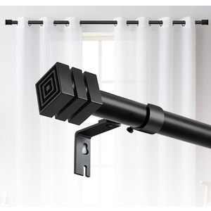 Heavy Duty Curtain Rods for Windows 66 to 120 Inch(5.510ft),1'' Diameter Black Drapery Rod with Geometric Finials, Adjustable Decorative Curtain Rod Set,30"120"